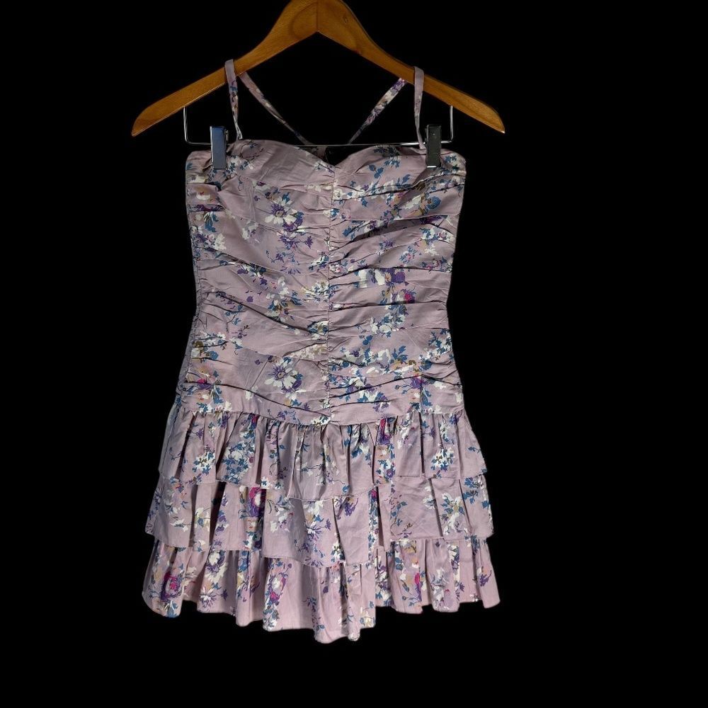 Jill Stuart Collection‎ NWOT Lilac Floral Cotton Halter Neck Ruched Dress Sz 0
